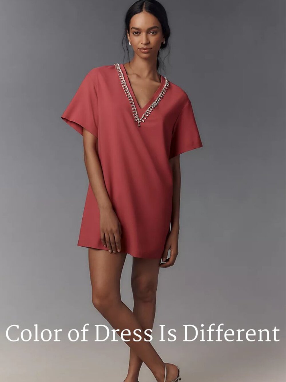 NWT Anthropologie Hutch Fuchsia Rhinestone V-Neck T-Shirt Dress XL Casual Glam